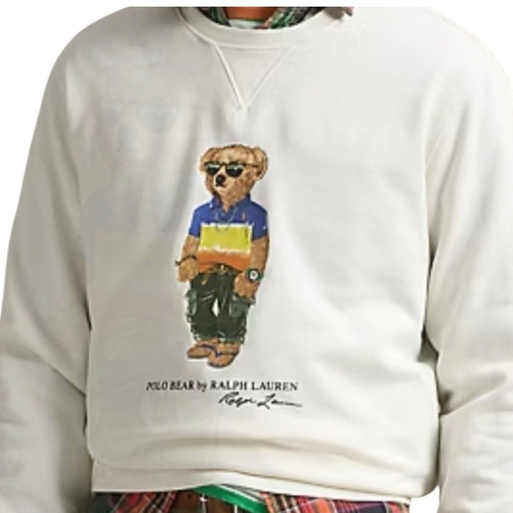NWT Polo Ralph Lauren White Polo Bear Graphic Crewneck Sweatshirt Men's Size L